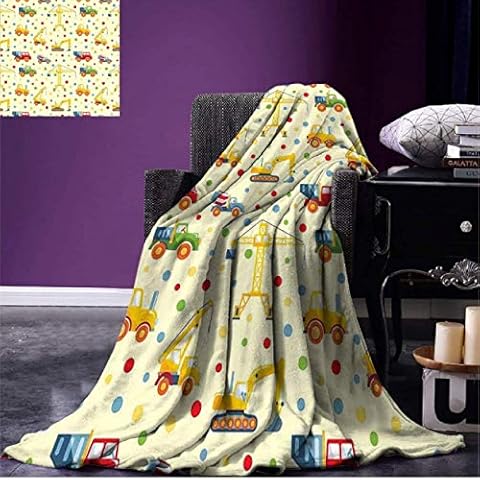 FEJK Kids Throw Blanket Construction Machines Toys Print Colorful Dots Lorry Digger Truck Tractor Themed Print Warm Microfiber 40 * 50 Inches Cover