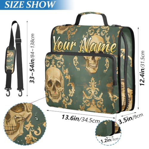 Image of Custom 3 Ring Zipper Binder Aztec Skeleton Skull Grunge Personalized Name 1.5 Inch Binders Large Capacity Multi Pockets for School Office Supplies