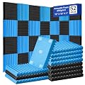 TDHLYJHF 52 Pack Acoustic Foam Panels 1" x 12" x 12"Acoustic Wedge Studio Foam Sound Absorption Wall Panels (Black/Blue)