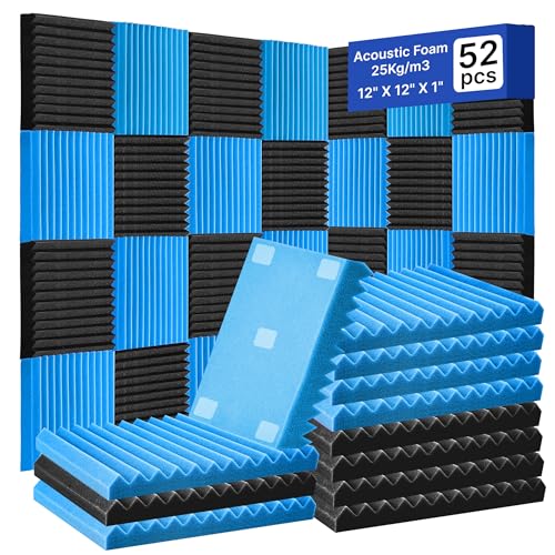 TDHLYJHF 52 Pack Acoustic Foam Panels 1' x 12' x 12'Acoustic Wedge Studio Foam Sound Absorption Wall...