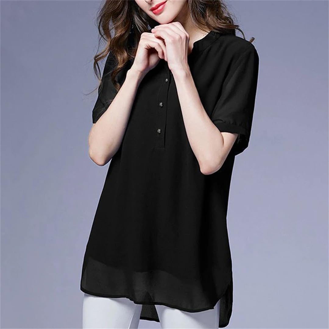 Camicette da donna con scollo a V, casual, a maniche corte, estive, irregolari, a tunica