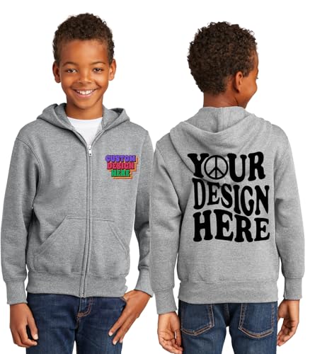 INK STITCH Youth Kids Pc90yzh Custom Printing Front and Back Add Design Fleece Hoodie Zip Up