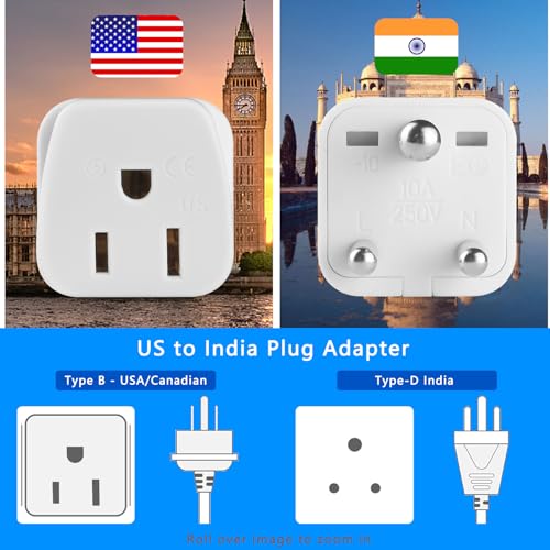 Ofoaeea Us To India Plug Adapter,Type D Plug Adapter India Power Adapte Us To India, Bangladesh, Maldives, Pakistan Travel Adapter 2 Pack thumb #2