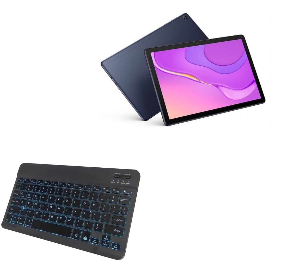 BoxWave Keyboard Compatible with Huawei MatePad T10s - SlimKeys Bluetooth Keyboard - with Backlight, Portable Slim LED 7 Colors - Jet Black