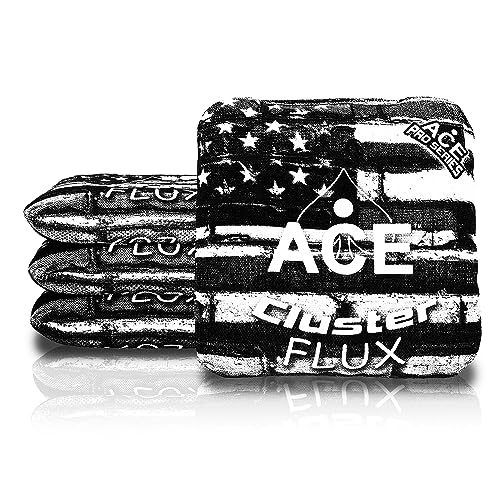 CornholeAce Cluster Flux | Black & White USA Flag Bricks (Set of 4 Bags) | Professional Cornhole Bags | Cluster Pad Technology | Dual Sided Slick Stick All Weather | ACE Pro Stamped
