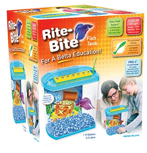 Penn-Plax Rite-Bite Educational Betta Tank – A Perfect First Aquarium For Children With Adult Supervision – 1.13 Gallon #TOP1