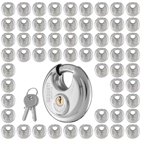 SEDORTI 60-Pack Discus Padlocks Keyed Alike, 2-3/4 inch Wide, Stainless Steel 304 Round Lock, Waterproof and Rustproof Storage Lock with Brass Keys, Ideal for Storage Unit Gate, Outdoor, Shed, Fence Cover