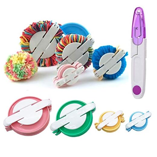 Wayion Pom Pom Maker Art DIY 4 Size Fluff Ball Bobble Weaver Needle Craft Knitting Wool Tool Kit with a Thread Cutter Scissors