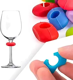 Kit com 12 Marcadores de Silicone P/Taça de Vinho Champanhe