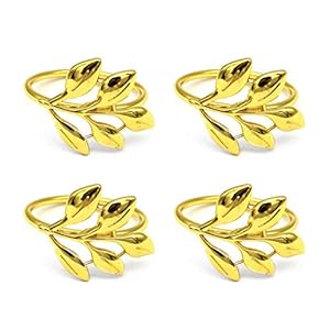 LdawyDE Servetringen, Creatieve Bladeren Servetringhouder, 4 Stuks Metalen Servetringen Servethouders Voor Bruiloft Diner Tafel Hoteldecoratie (Goud/Zilver/Rose Goud/Zwart)