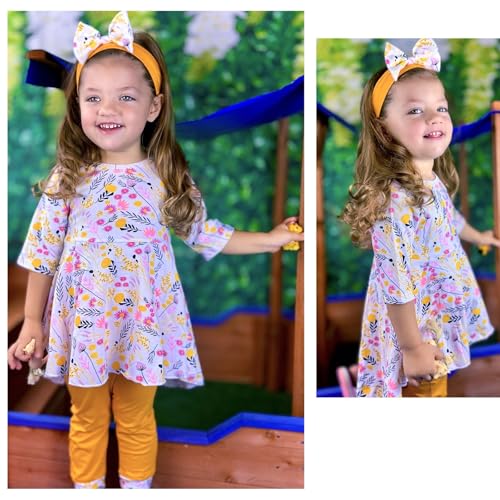 Image of Toddler Baby Girls-Fall-Clothes-Set Little Girls Floral Plaid Highlow Tunic Tops+Leggings Outfits Boutique Clothing