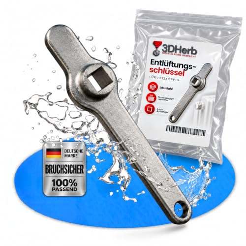 3DHerb Entlüftungsschlüssel, Edelstahl Heizungsschlüssel, Heizkörper Entlüftungsgriff, Vierkantschlüssel, Heizung entlüften, aus