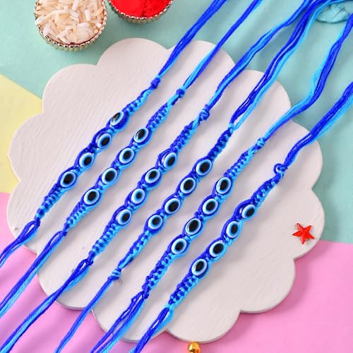 Image of CraftVatika Evil Eye Rakhi Set of 6 for Brother Bhaiya Mens Girls Boys, Evil Eye Design Rakhi Gift Combo Set for Bhai Sister, Rakhis for Rakshabandhan With Gift Combo for Home Decor