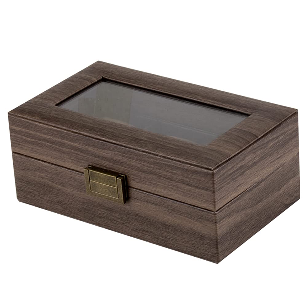 ACMHNC Uhrenbox mit 3 Fächern, Uhrenkasten aus PU Leder, Uhren Aufbewahrungsbox mit Transparent Glasdeckel und Abnehmbare Samt Kissen