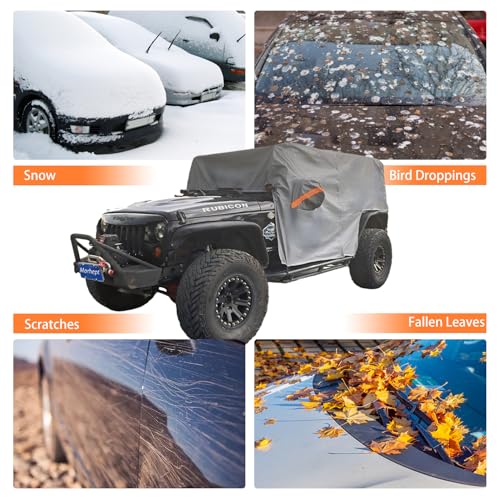 Image of Waterproof Cab Cover for Jeep Wrangler JK JL 2 Door | Zipper access, windproof design, soft cotton lining, all-weather protection against rain, snow, UV rays and dust