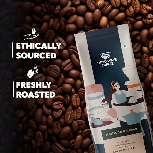Image of THIRD WAVE COFFEE Monsoon Malabar Arabica Coffee, Medium Dark Roast, Fine Grind for Moka Pot, 250Gm