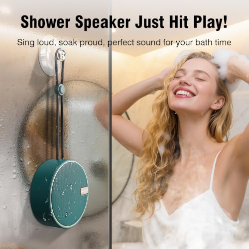 Image of INSMY Portable IPX7 Waterproof Bluetooth Speaker, Wireless Outdoor Speaker Shower Speaker, with HD Sound, Support TF Card, Suction Cup, 12H Playtime, for Kayaking, Boating, Hiking (Teal)