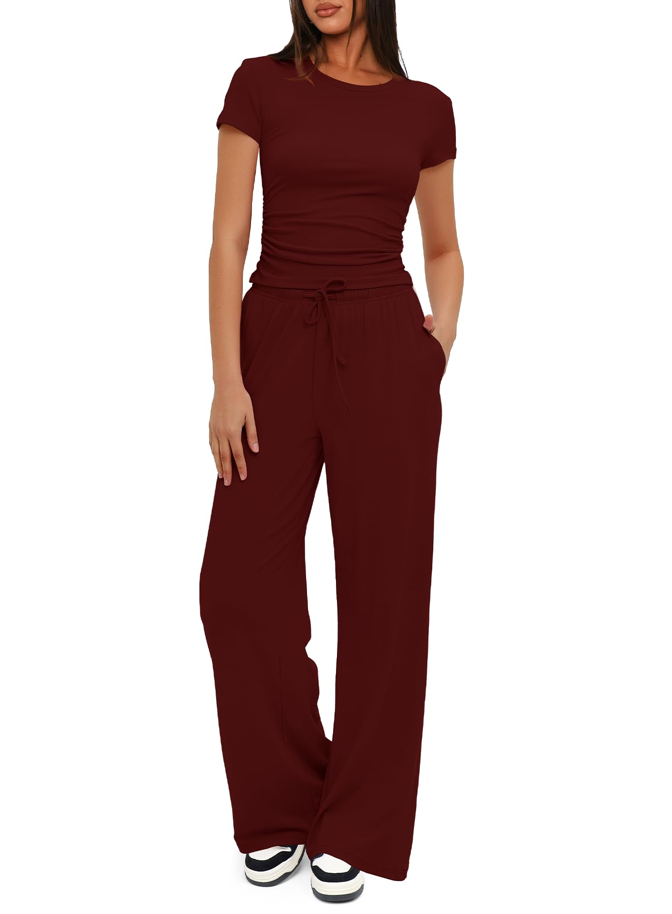 Darong 2-teiliges passendes Outfit für Damen, kurzärmelig, Sommer-Lounge-Set