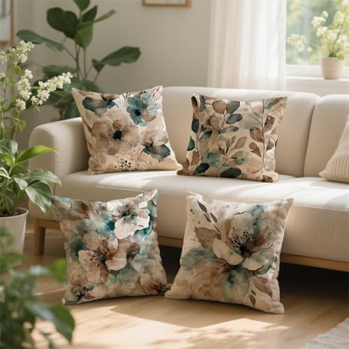 Housse de coussin 35x35 gris impermeable lin turquoise g-697 canape
