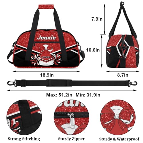 Personalized Cheerleader Bag Cheer Duffel Bag Customized Cheerleaders Bag with Your Name Travel Overnight Bag Gym Bag, Red2