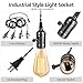 Vintage Plug-in Pendant Light Kit with 1-to-4 Hanging E26/E27 Sockets, Industrial Hanging Light with Individual Rotary Switches, Easy DIY Lighting for Living Room, Patio and Plant Corners, Black
