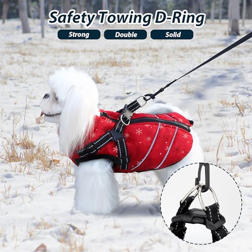 Mitili Warme Hundemantel Wasserdicht mit Geschirr, Reflektierend Hundejacke Winter für Kleine und Mittlere Hunde, Winddichte Hunde Wintermantel, Outdoor Hundeweste (Schneeflocke, M)