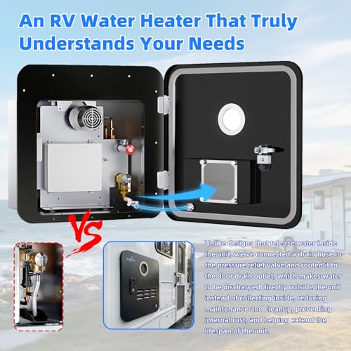 Image of 65,000 BTU RV Tankless Water Heater 15x15 inches, 3.9 GPM Freeze Protection RV On Demand Water Heater, DC 12V Double Water Outlet Tankless RV Water Heater with Controller