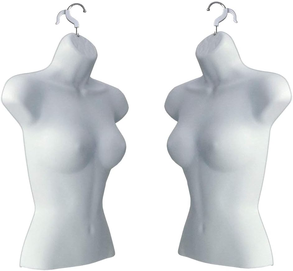 Only Hangers Set of (2) Female Torso Body Mannequin Forms (Waist Long) Great for Small and Medium Sizes, White Finish
