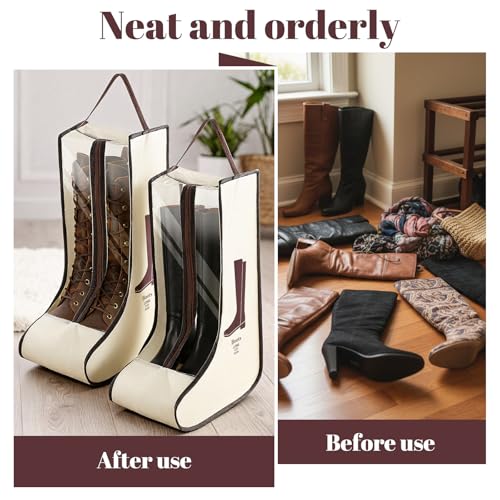 XLIUAX 2 Paar Stiefeltaschen, Tragbare Aufbewahrungstasche für hohe Stiefel Staubdicht Schutz Wasserdicht mit Griff für Männer Frauen Reisegepäck täglicher Gebrauch aufhängbare Skiausrüstung