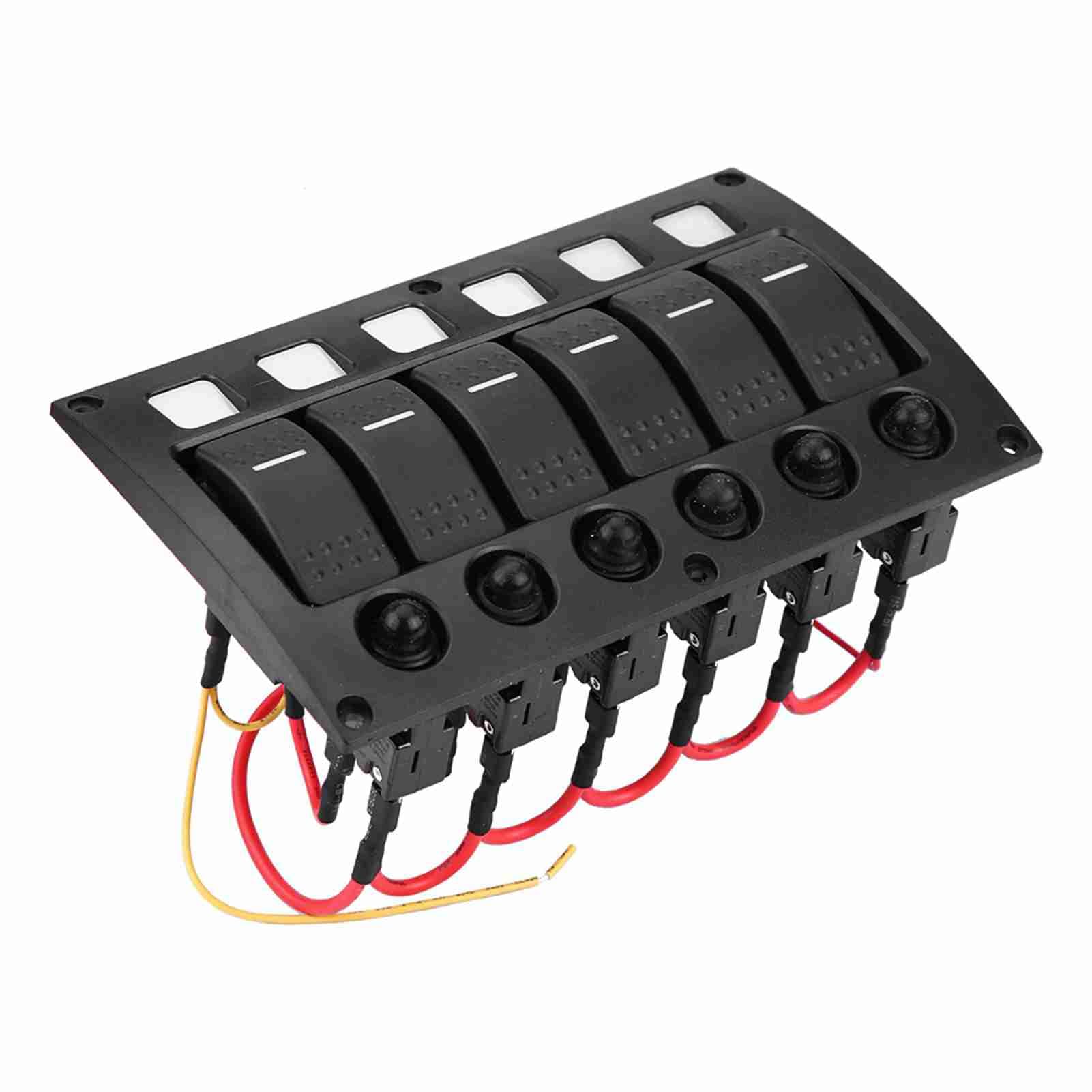 KIMISS Panel przełączników On/Off 6P z diodą LED dla samochodu, łodzi, kampera – 12/24V z wyłącznikiem bezpieczeństwa