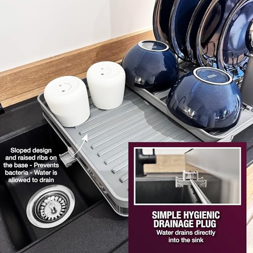 andrew james Dish Drying Rack Premium Adjustable Kitchen Dish Drainer for Dishes, Space-Saving Tilted Design Doubles in Size, Rust Proof Dish Drainer Tray with Detachable Cutlery Holder - Image 6