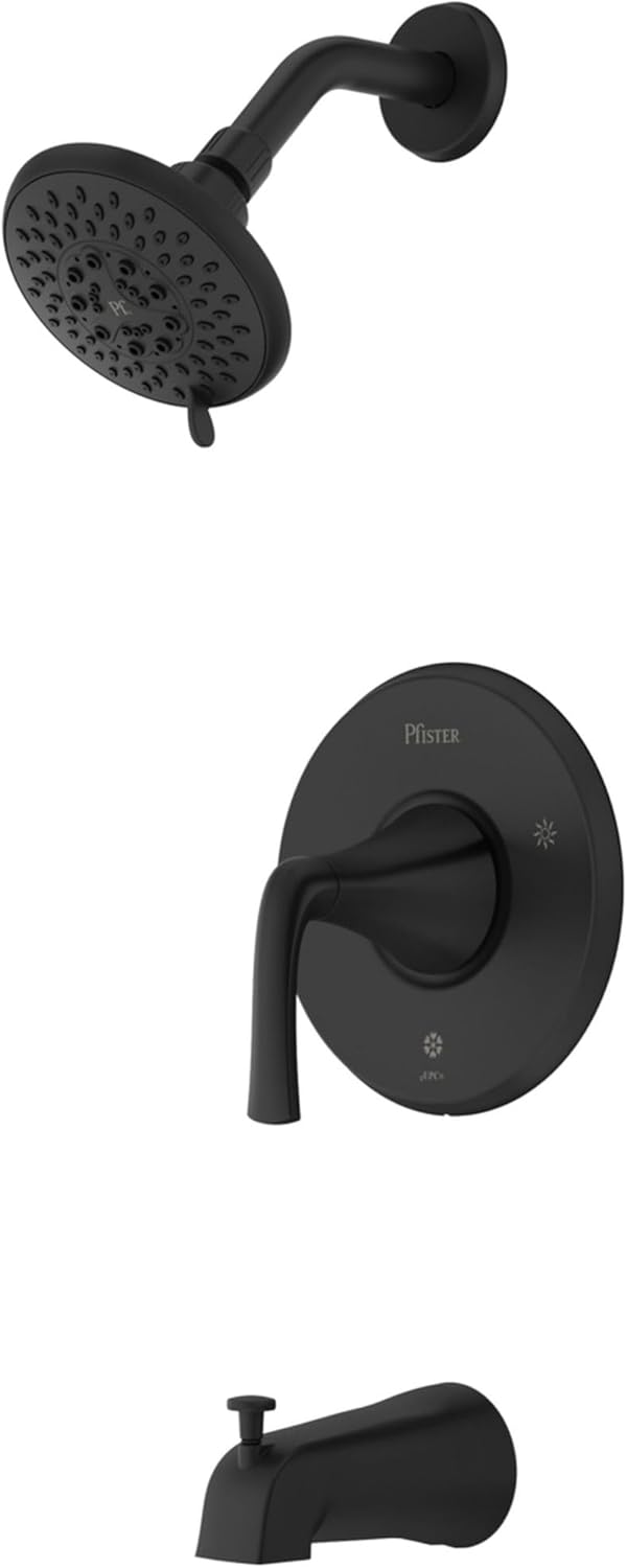 Pfister LG89-8MCA McAllen Tub and Shower Trim Package with 1.8 GPM Multi Function Shower Head, Quick Connect Diverter Tub Spout, Secure Pfit, and Pforever Seal - Matte Black