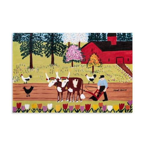 Affiche Maud Lewis bœufs de labour pour habiller un mur vide avec une déco campagne chaleureuse