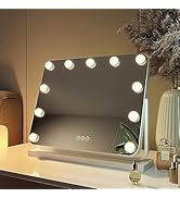 EMKE Hollywood Dressing Table Mirror with Lighting, 3 Light Colours Dimmable, 360 Degree Mirror, Sch...