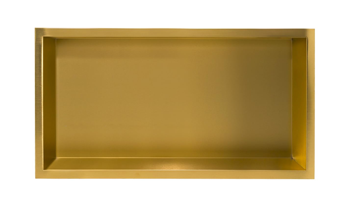 Wall-Box One Gold Nicho de Acero Inoxidable 60x30x7cm, Dorado, Nicho de Ducha de Pared, Impermeable, Instalación Flexible, para Utensilios de Baño, sin Azulejos