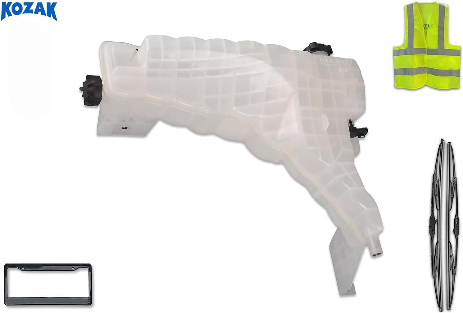 KOZAK Coolant Reservoir Tank Compatible with Kenworth T680 T880 2013-2021, Includes Logo, 2x 22" Windshield Wipers, License Plate Frame, and Reflective Vest