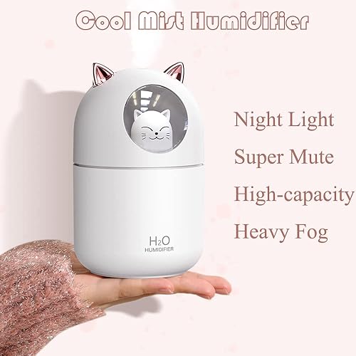 Miniatura 4 de Humidificador pequeño portátil, mini humidificador de niebla fría de 10.1 fl oz con luz nocturna, humidificador personal USB apagado automático,