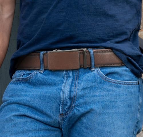 Image of DOOPAI Men's 2 Pack Ratchet Dress Belt - Adjustable 1 3 /8 inch Genuine Leather, Size Length Can Be Cut, With Gift Box