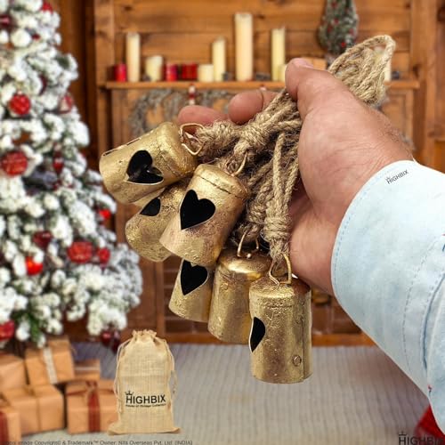HIGHBIX Rusty Harmony Metal Bells 10 Pieces Vintage Handmade Rustic Lucky Christmas Hanging 2inch Bells on Rope (Heart Cylinder) - Thumbnail 4