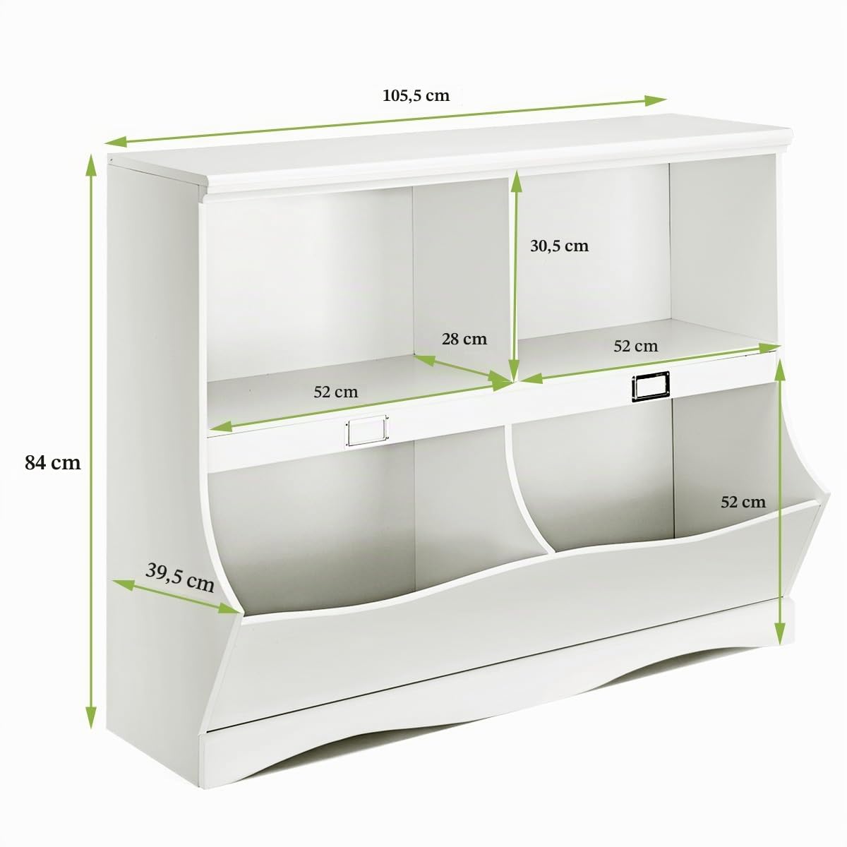 KOMFOTTEU Kinder Bücherregal groß, Spielzeugregal Kinderzimmerregal aus Holz, Spielzeugschrank mit 4 Aufbewahrungsfach, Kinderregal Organizer für Kinderzimmer Spielzimmer 105,5x39,5x84 cm Weiß