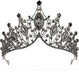 NODG Wedding Crown for women Baroque Queen Crowns Black Rhinestone Tiaras Handmade Crowns Crystal Tiara for Women Wedding Halloween Faire Costume Birthday Music Festival Headband Hair Accessories