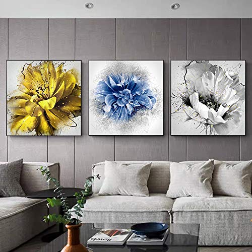 Impression sur toile abstraite haut de gamme triptyque fleurs dorées 50x50