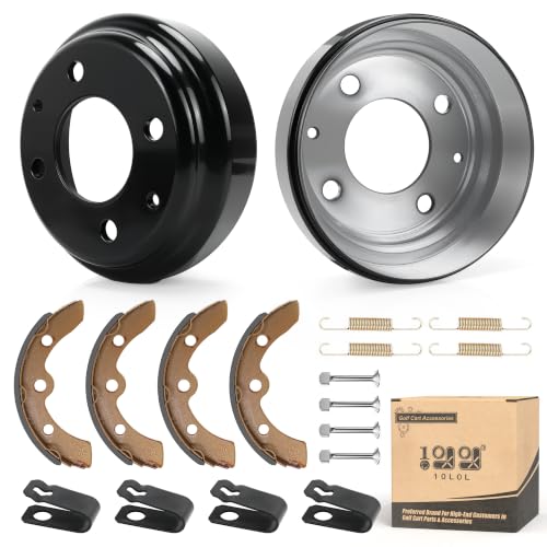 10L0L Golf Cart Brake Drum Hub & Brake Shoes Spring Kit for 1981-1994 Club Car DS Villager 6/8 Seater Rear Brake Repair Kit with 2 Drums 4 Shoes Hardware Replace OEM 1011137 1011463 1011464