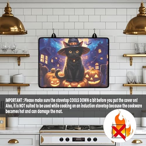 Image of Cat Pumpkin Stove Top Covers for Electric Stove Heat Resistant Stove Mat with Anti-Slip Rubber Base Folding Dish Drying Mat for Kitchen Easy to Clean Halloween Decor for Kitchen
