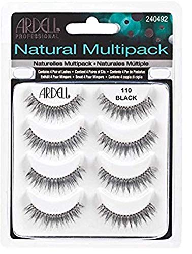 Ardell NATURAL MULTIPACK, 110 Black, Contains 4 Pair of Eye Lashes (with bonus Skin/Hair GLITTER) (110 Black)