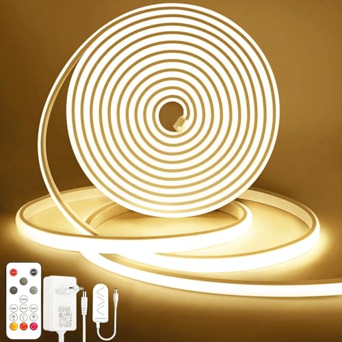 Lamomo COB LED Streifen, Naturweiß Dimmbar 2M LED Strip, Wasserdicht 4000K Neon Led Leiste mit Fernbedienung, Silikon Flexibel Lichtleiste für Schlafzimmer Innen Außen Küche DIY Deko, CRI90+