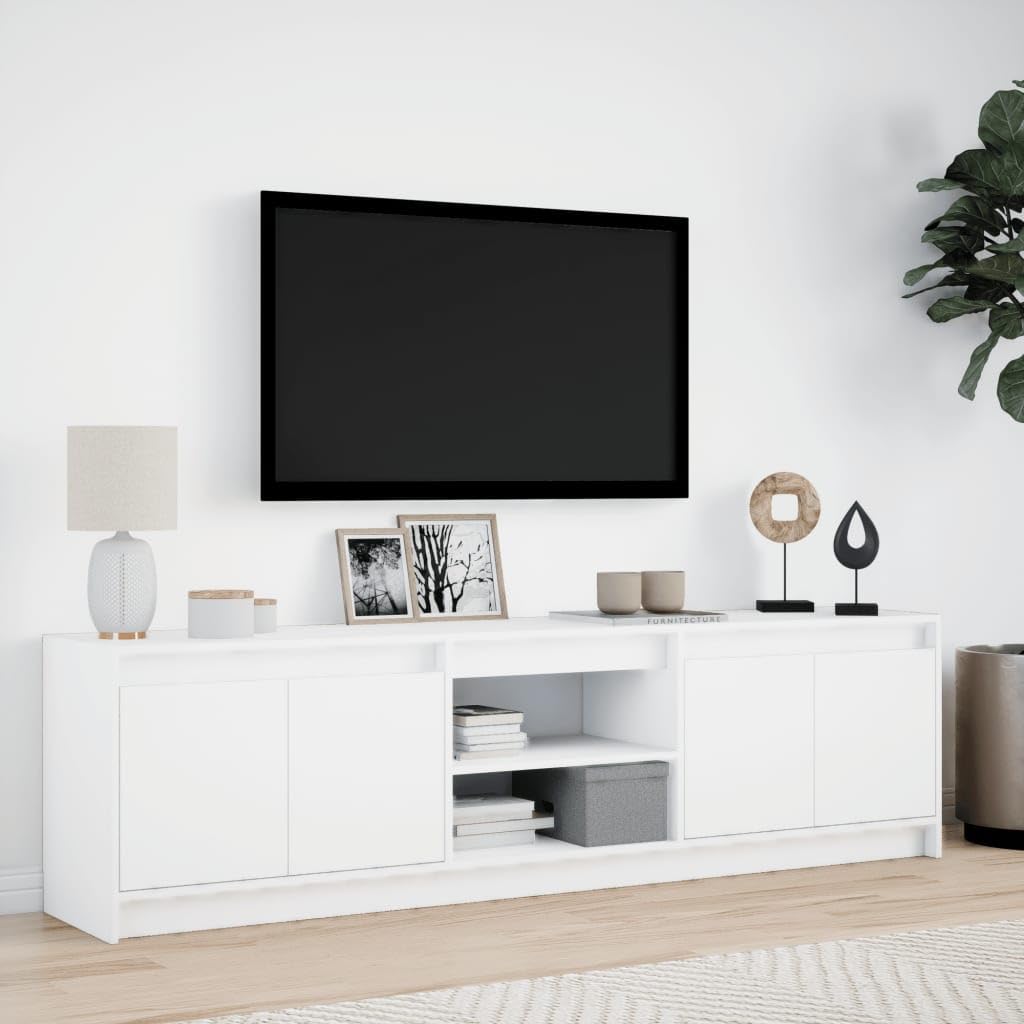 Générique Meuble TV avec LED Blanc 180x34x50 cm Bois d'ingénierie Meubles Meubles TV (Poids 35.7KG)