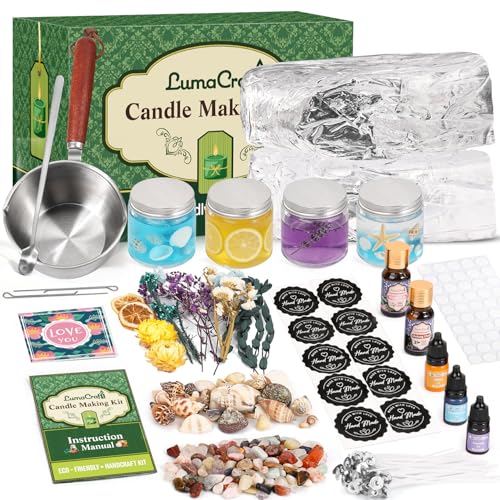 LumaCraft Kerzen Set zur Kerzenherstellung mit klarem Gelwachs 1000g Transparentes Jelly Wachs mit Duftölen Farbstoffen & Glasbehältern Luxus DIY Komplett Starter Set für Anfänger & Erwachsene