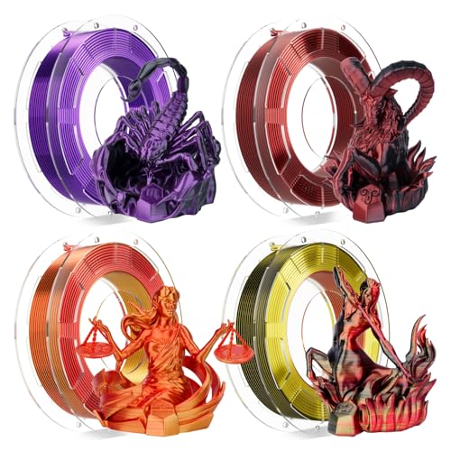 Image of Chitu Systems Conjure Silk PLA 3D Printer Filament, 1.75mm Dual Color Filament Bundle, Silk Black Red+ Black Purple+Red Gold 3D Printing Filament 4x200g /1.8lb