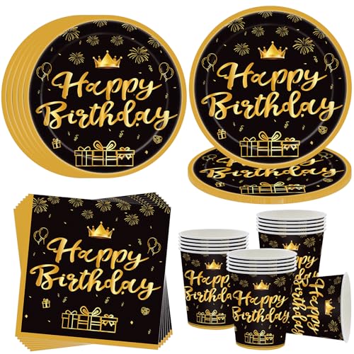 OMZSXK Vajilla de fiesta cumpleaños para 16 invitados, decoración de cumpleaños, vasos de papel, servilletas, hombres, mujeres, niños